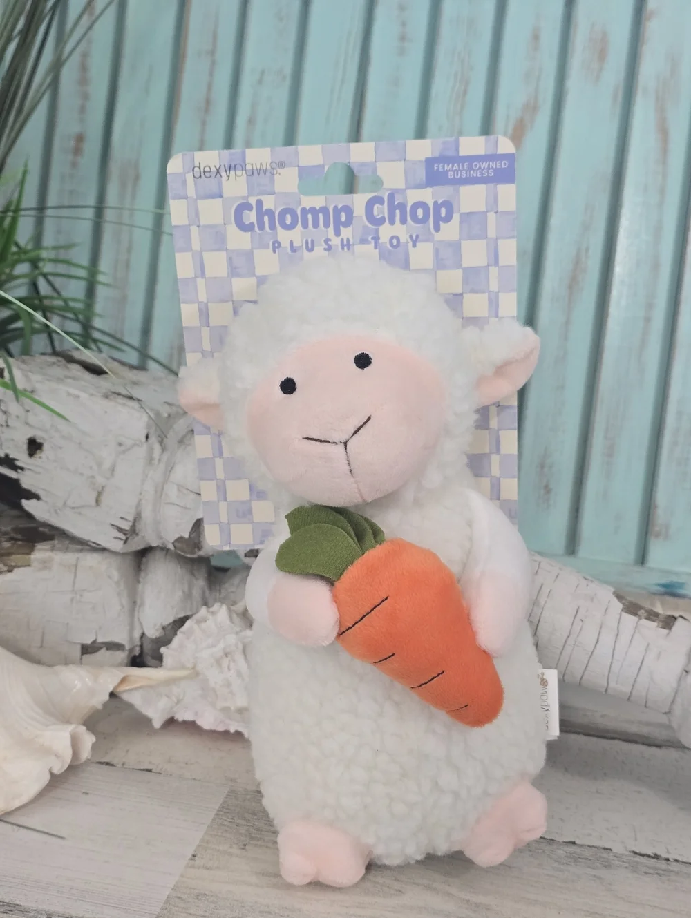 Chomp Chop Plush Dog Toy Lamb Holding Carrot - Squeaky Toy